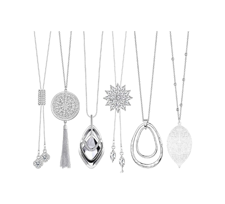 Jstyle 6Pcs Long Pendant Necklaces for Women Long Sweater Necklaces