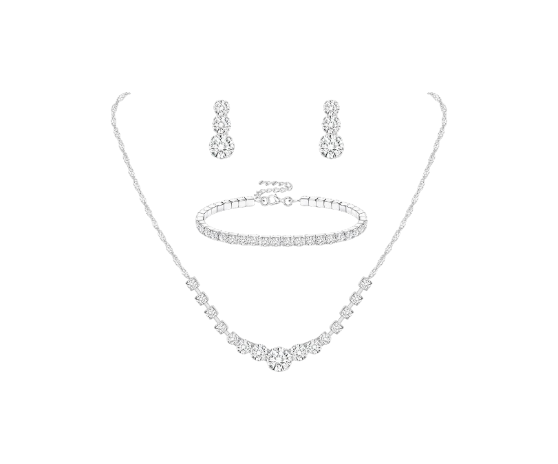 3 Pcs Silver Jewelry Set for Women Wedding Bridal Necklace by Jstyle