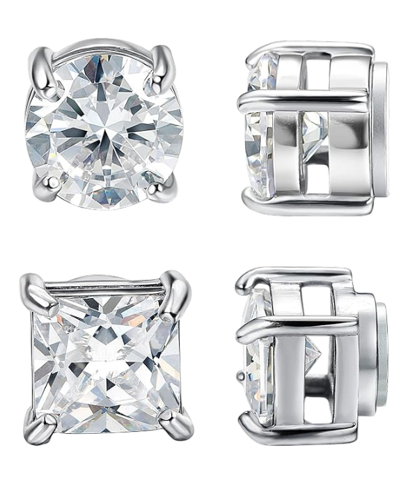 2 Pairs Stainless Steel Magnetic Stud Earrings for Men Women